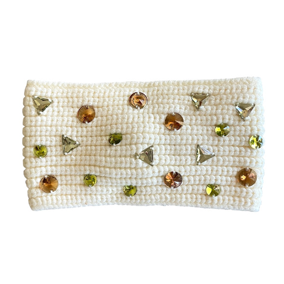 ANTHROPOLOGIE Cream Knit Crystal Embellished Autumn Weather 4" Head Warmer NEW - Picture 4 of 6
